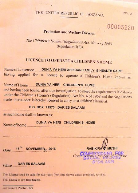 License to Operate a Children's Home